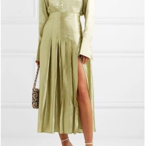 ANNA QUAN Sable pleated crinkled-satin midi skirt